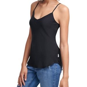 Calvin Klein Jeans Charmeuse Spaghetti Strap V Neck Tank Top Medium Black